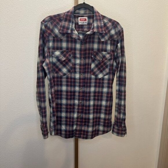 Wrangler Flannel Mens Red White Blue Size Medium - Picture 1 of 8